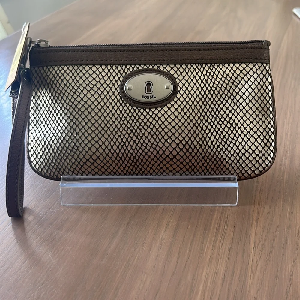 Fossil New Perfect Wristlet Metallic Leather Snake Skin Print